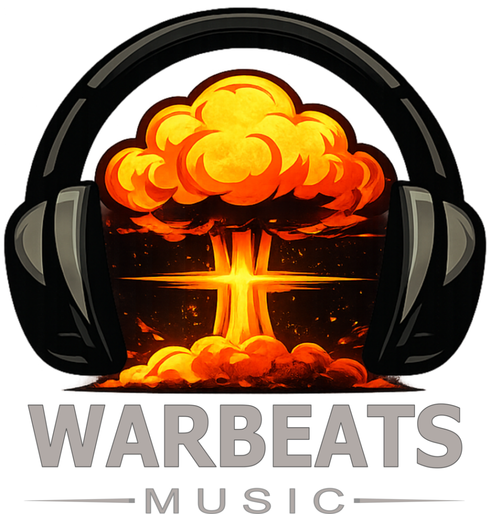 Logo of atmic blast inside headphones with the text "Warbeats Music" below
