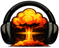 LOGO: nuclear explosion inside a pair of headphones.